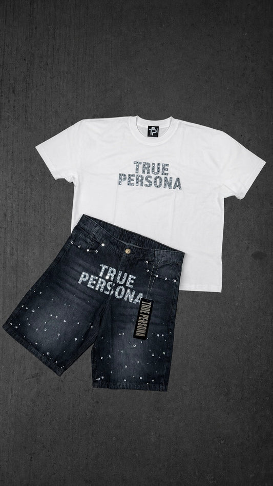 Rhinestone Jorts Set - WHITE