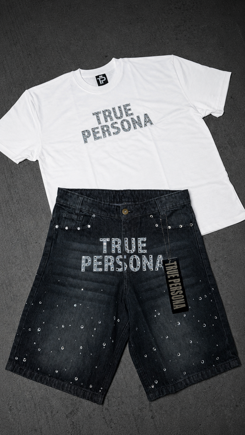 Rhinestone Jorts Set - WHITE