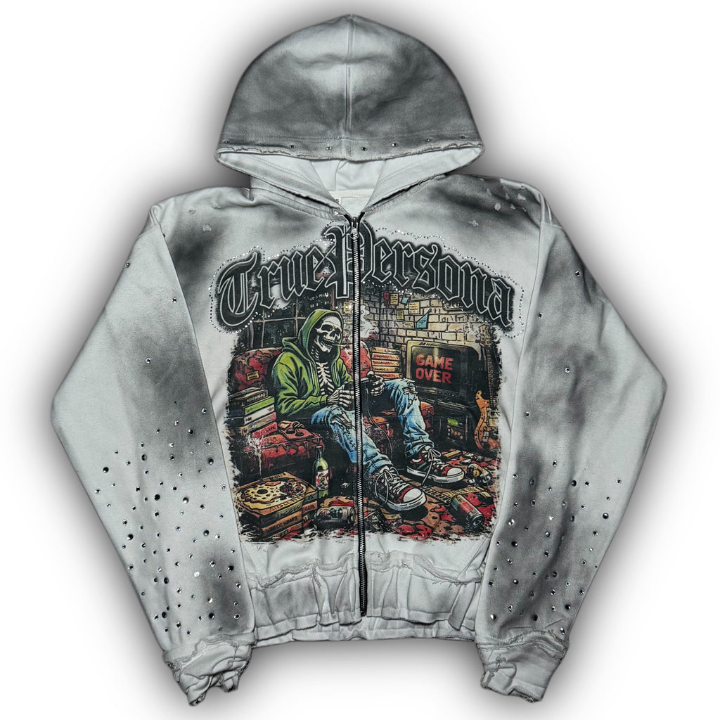 RHINESTONE HOODIE -  WHITE