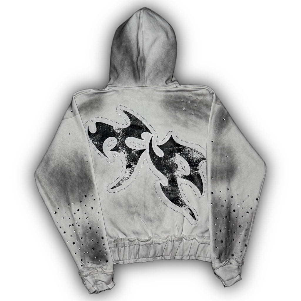 RHINESTONE HOODIE -  WHITE