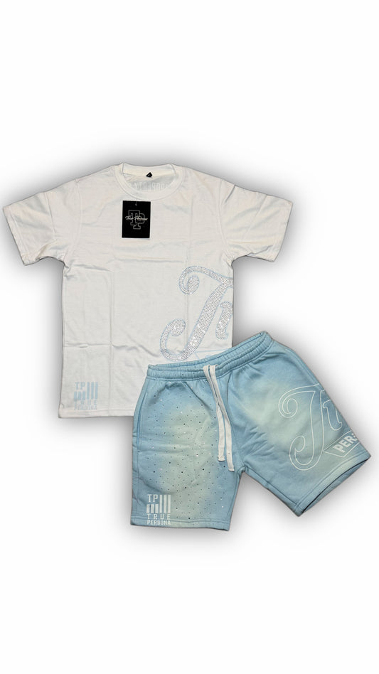 Rhinestone Shirt/Short Set - BLUE