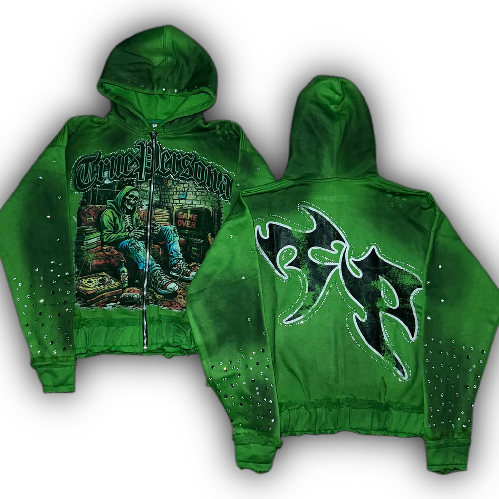 RHINESTONE HOODIE - GREEN