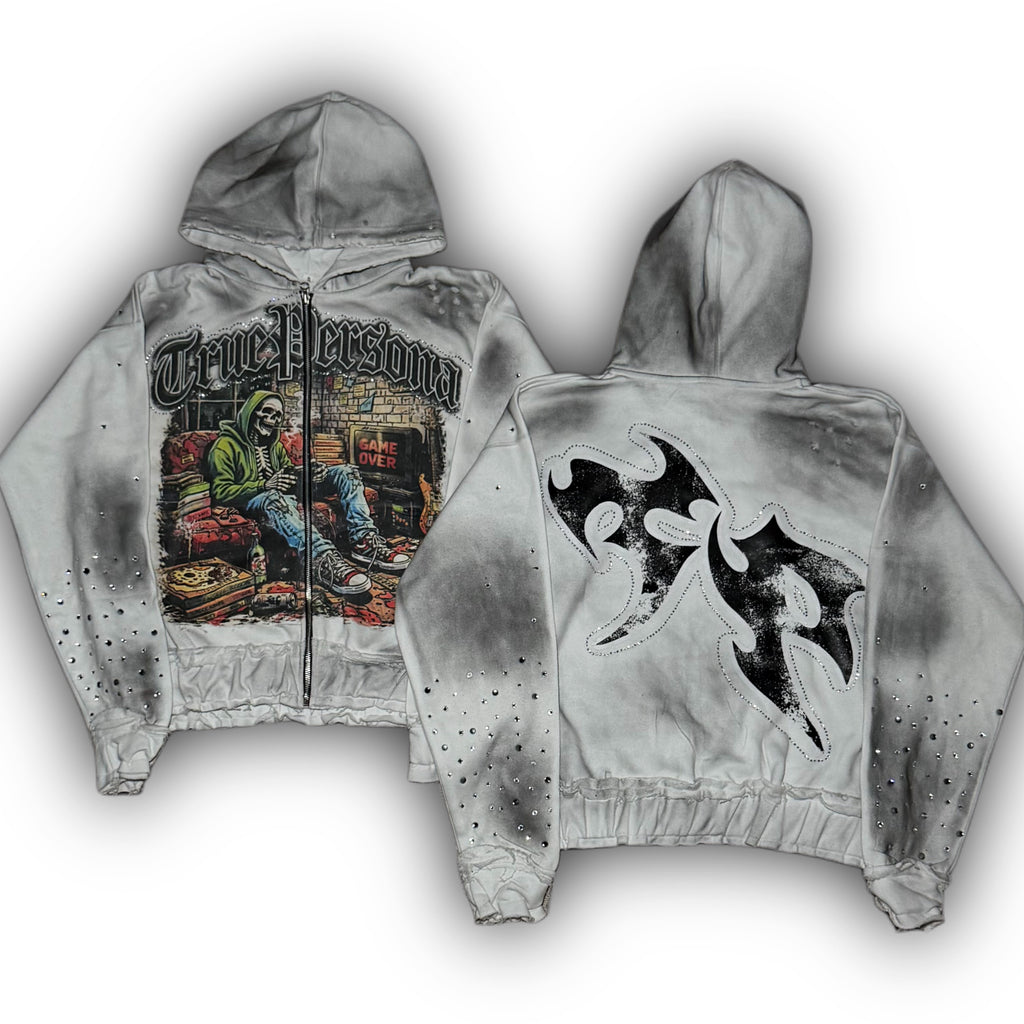 RHINESTONE HOODIE -  WHITE