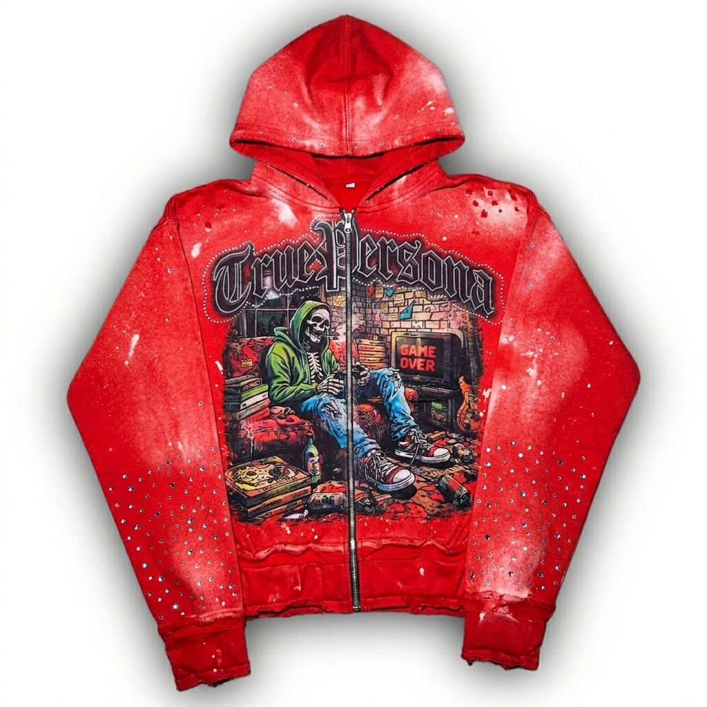 RHINESTONE HOODIE - RED
