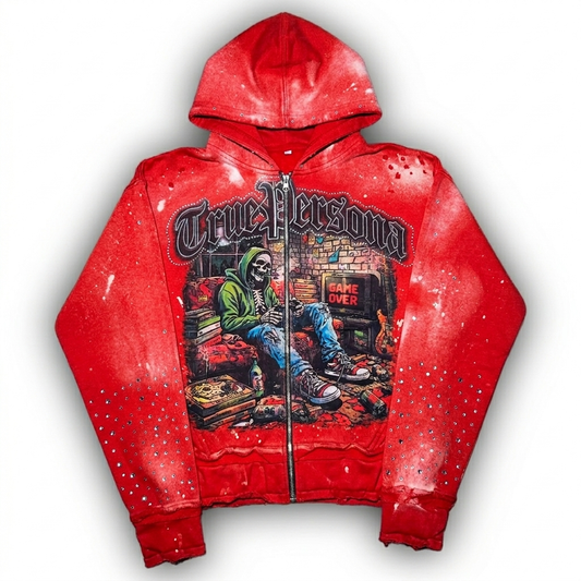 RHINESTONE HOODIE - RED