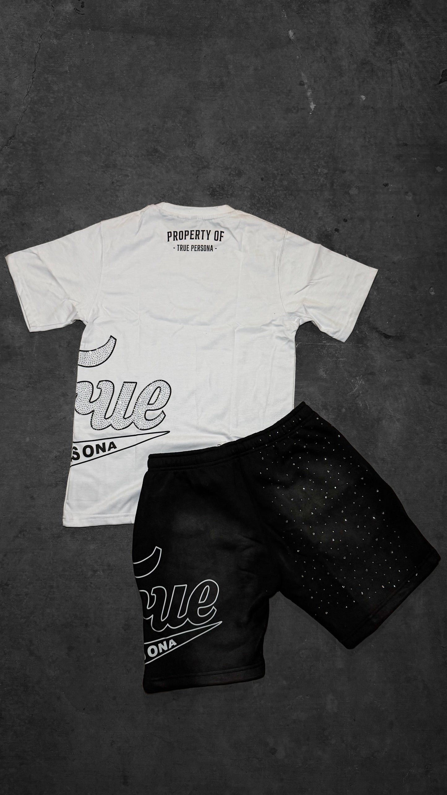 Rhinestone Shirt/Short Set - BLACK