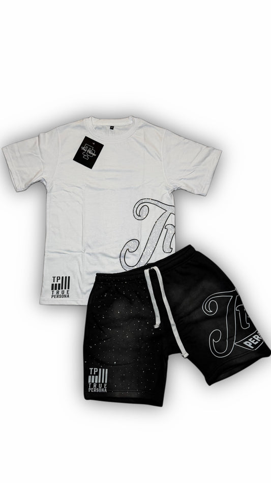 Rhinestone Shirt/Short Set - BLACK