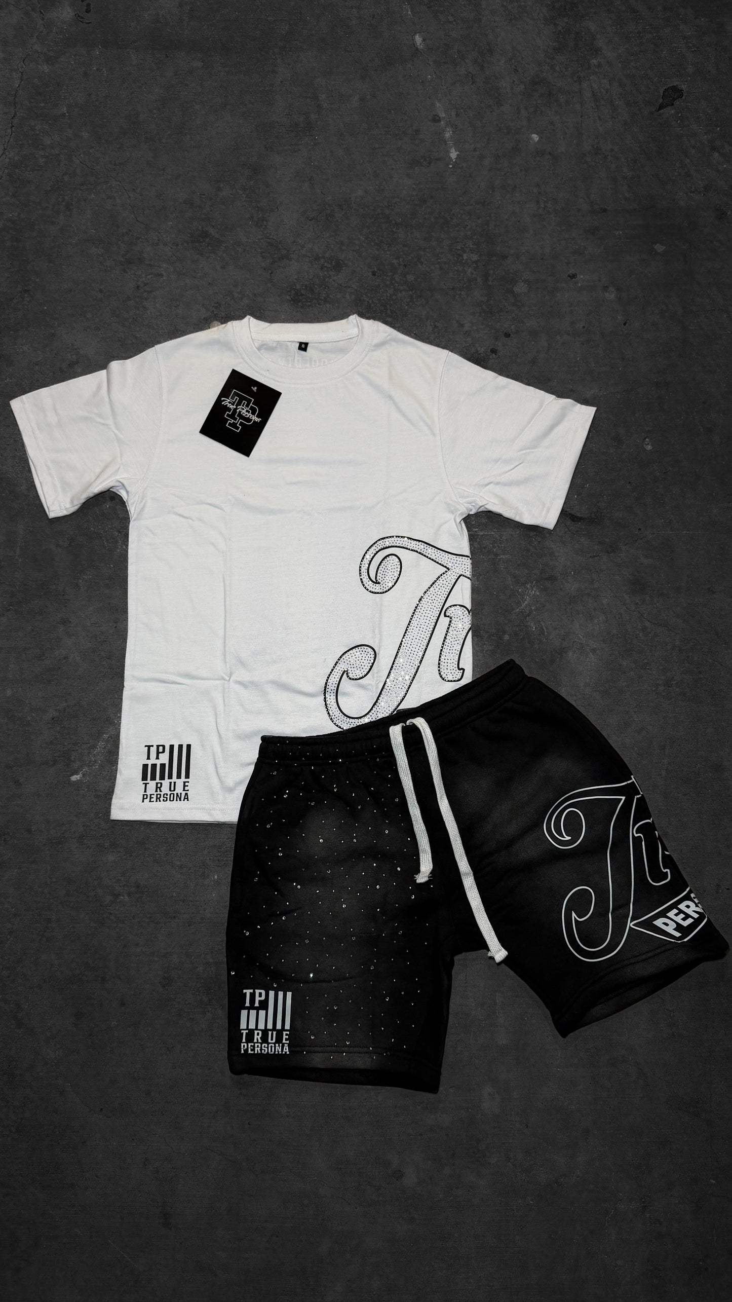 Rhinestone Shirt/Short Set - BLACK