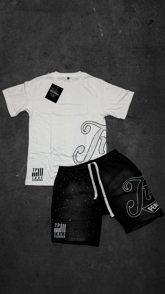 Rhinestone Shirt/Short Set - BLACK