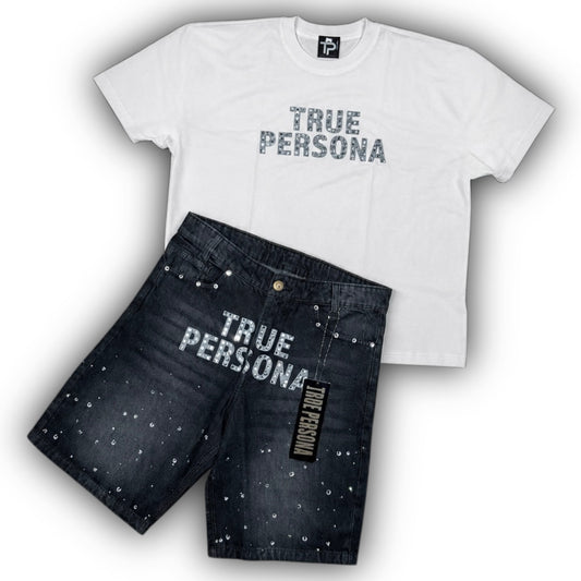 Rhinestone Jorts Set - WHITE