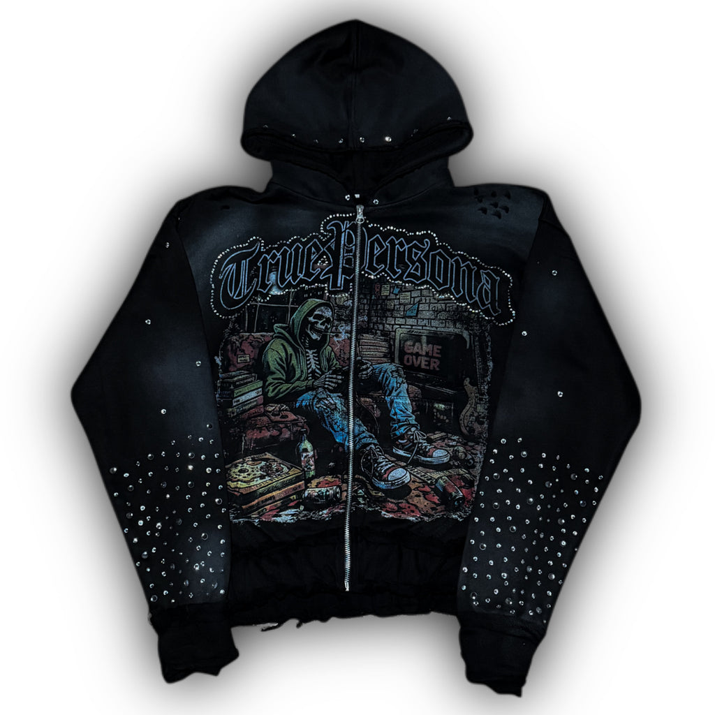 RHINESTONE HOODIE -  BLACK
