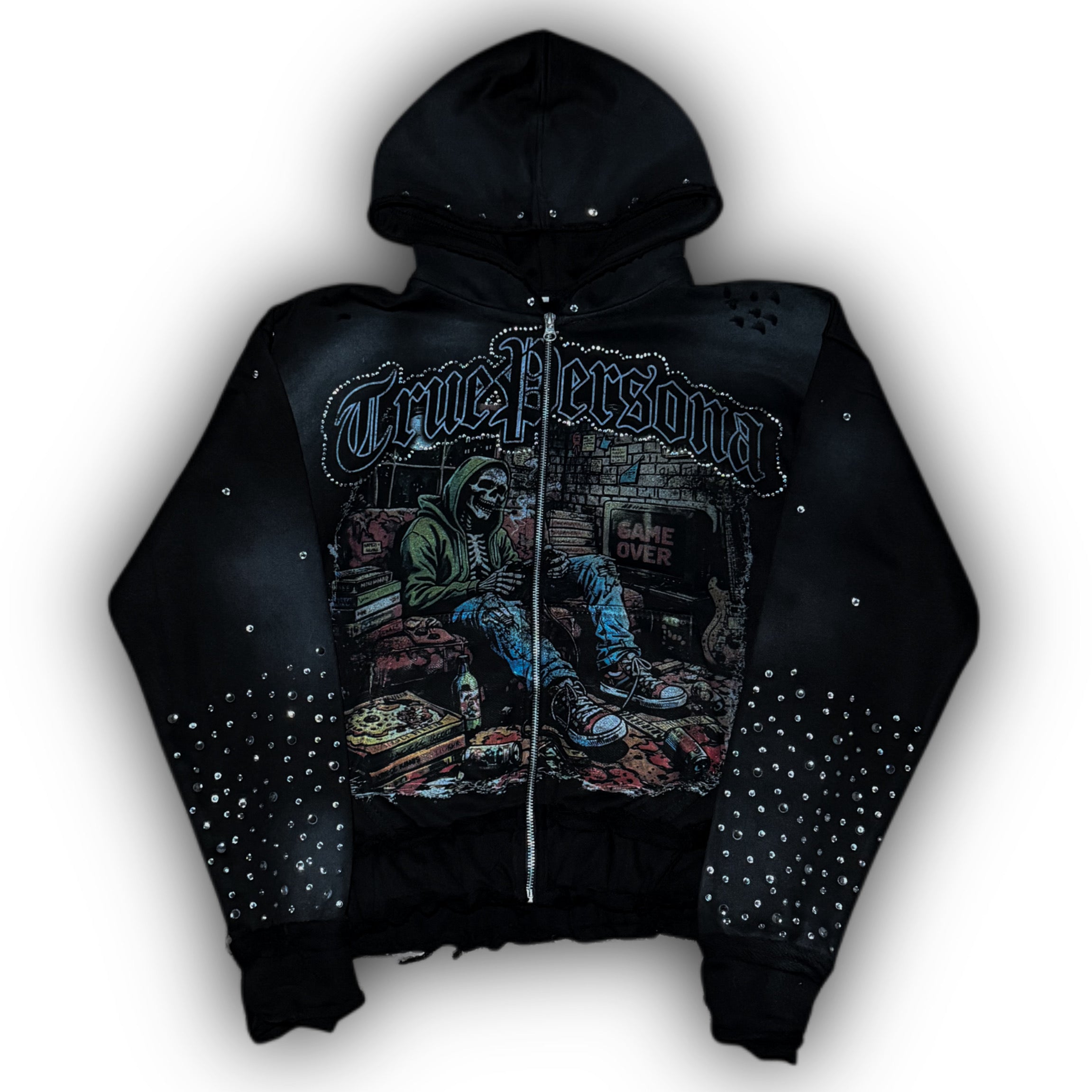 RHINESTONE HOODIE -  BLACK