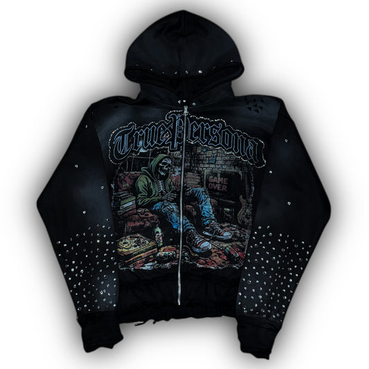 RHINESTONE HOODIE -  BLACK