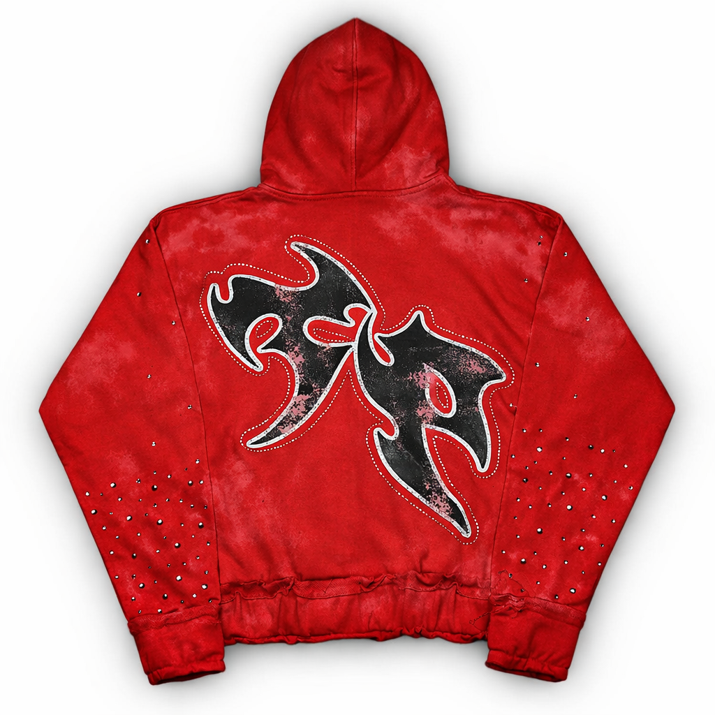 RHINESTONE HOODIE - RED