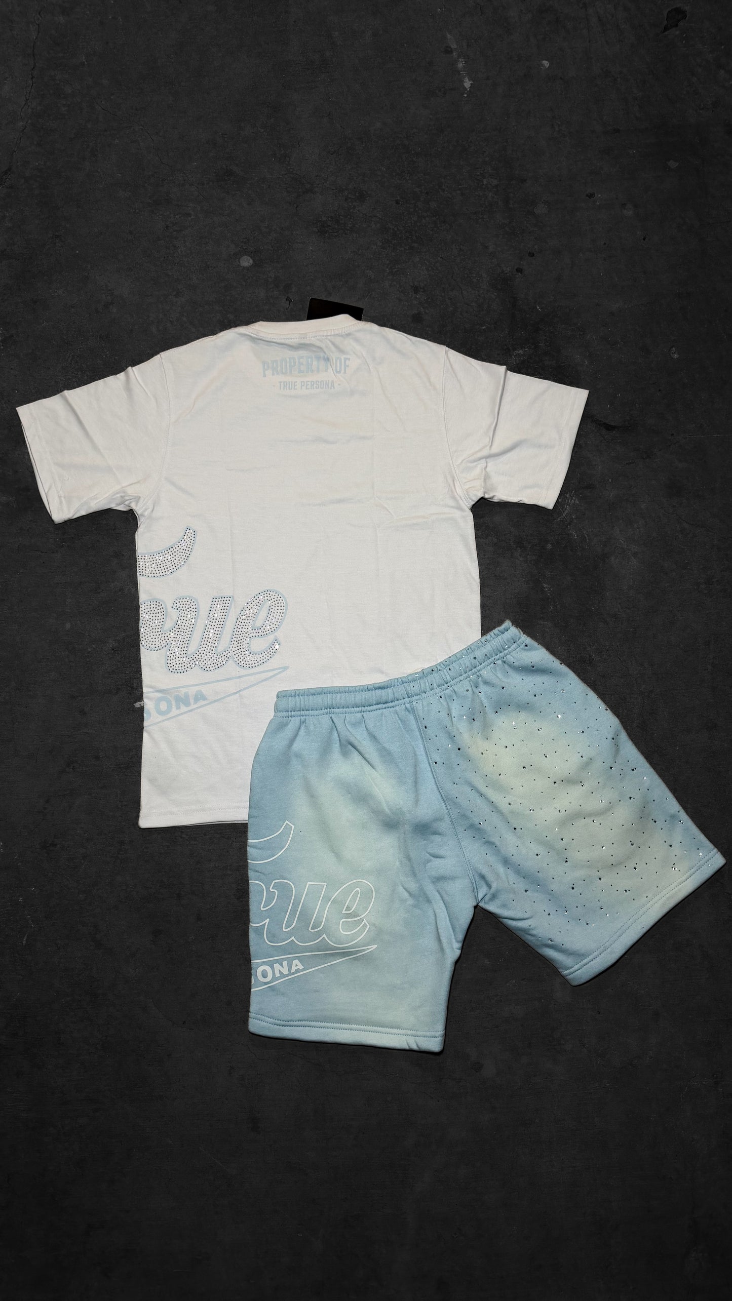Rhinestone Shirt/Short Set - BLUE