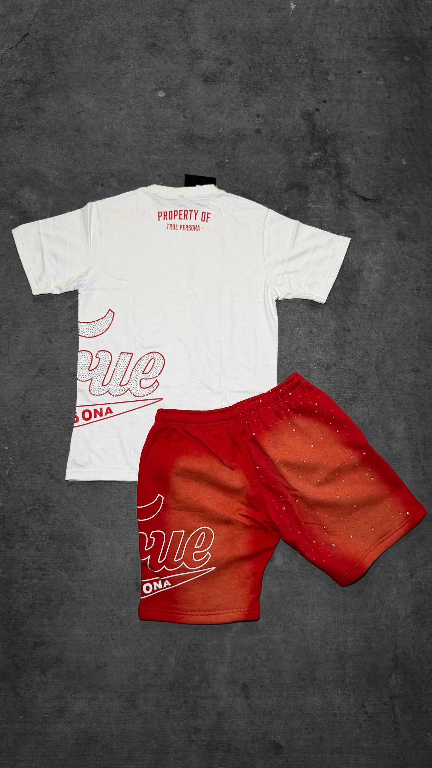 Rhinestone Shirt/Short Set - RED