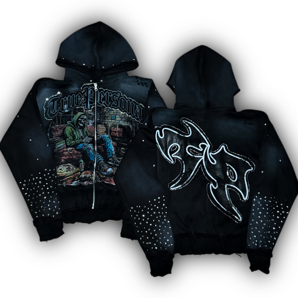 RHINESTONE HOODIE -  BLACK