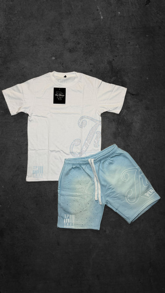 Rhinestone Shirt/Short Set - BLUE
