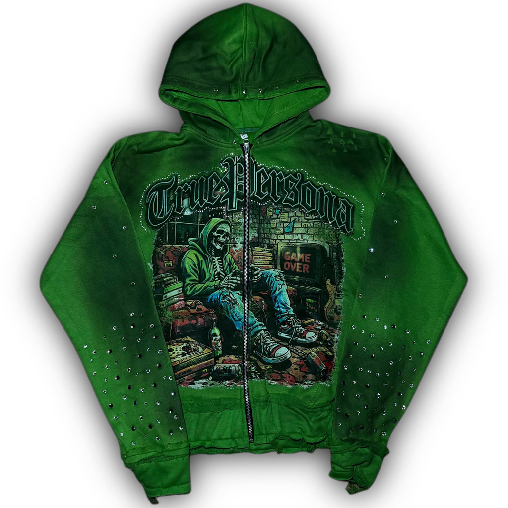 RHINESTONE HOODIE - GREEN