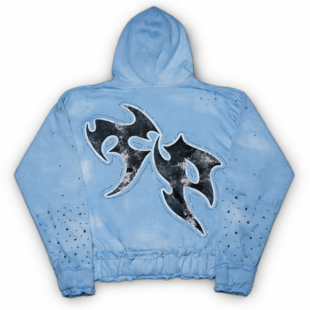 RHINESTONE HOODIE - BABY BLUE
