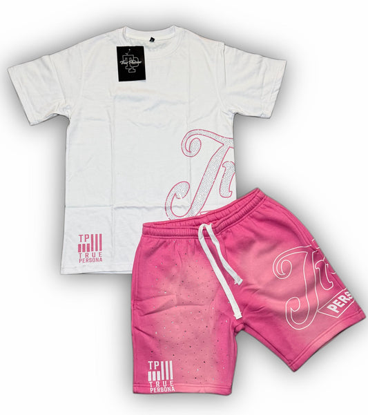 Rhinestone Shirt/Short Set - PINK