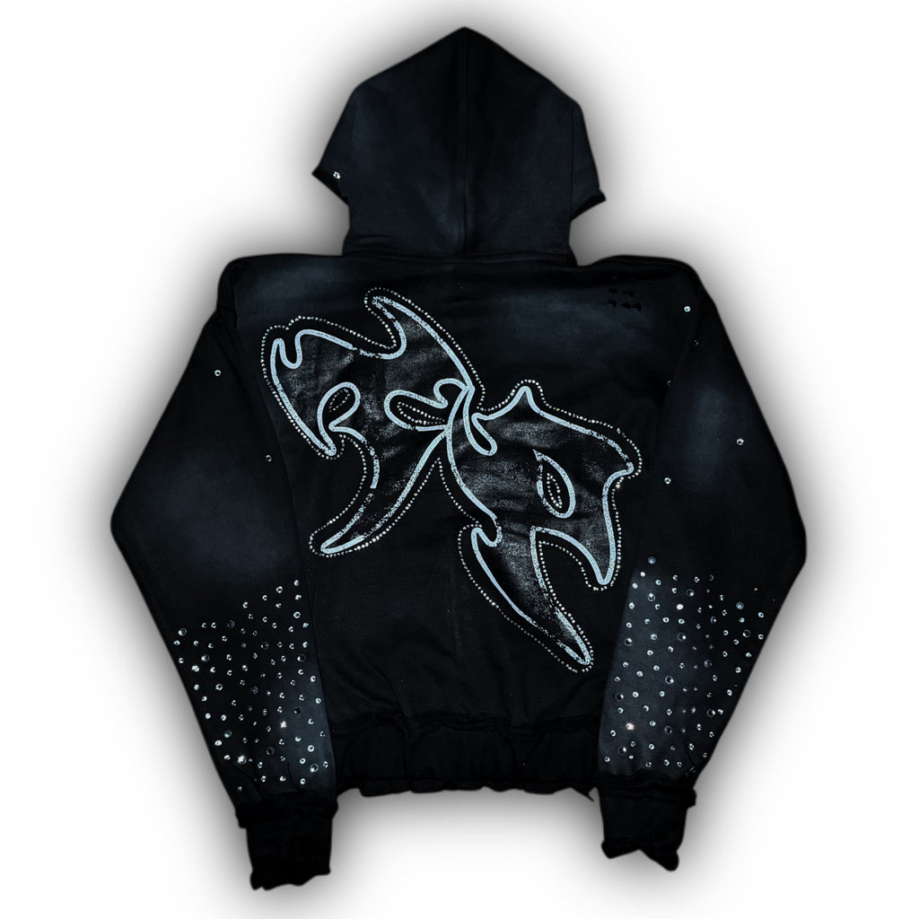 RHINESTONE HOODIE -  BLACK