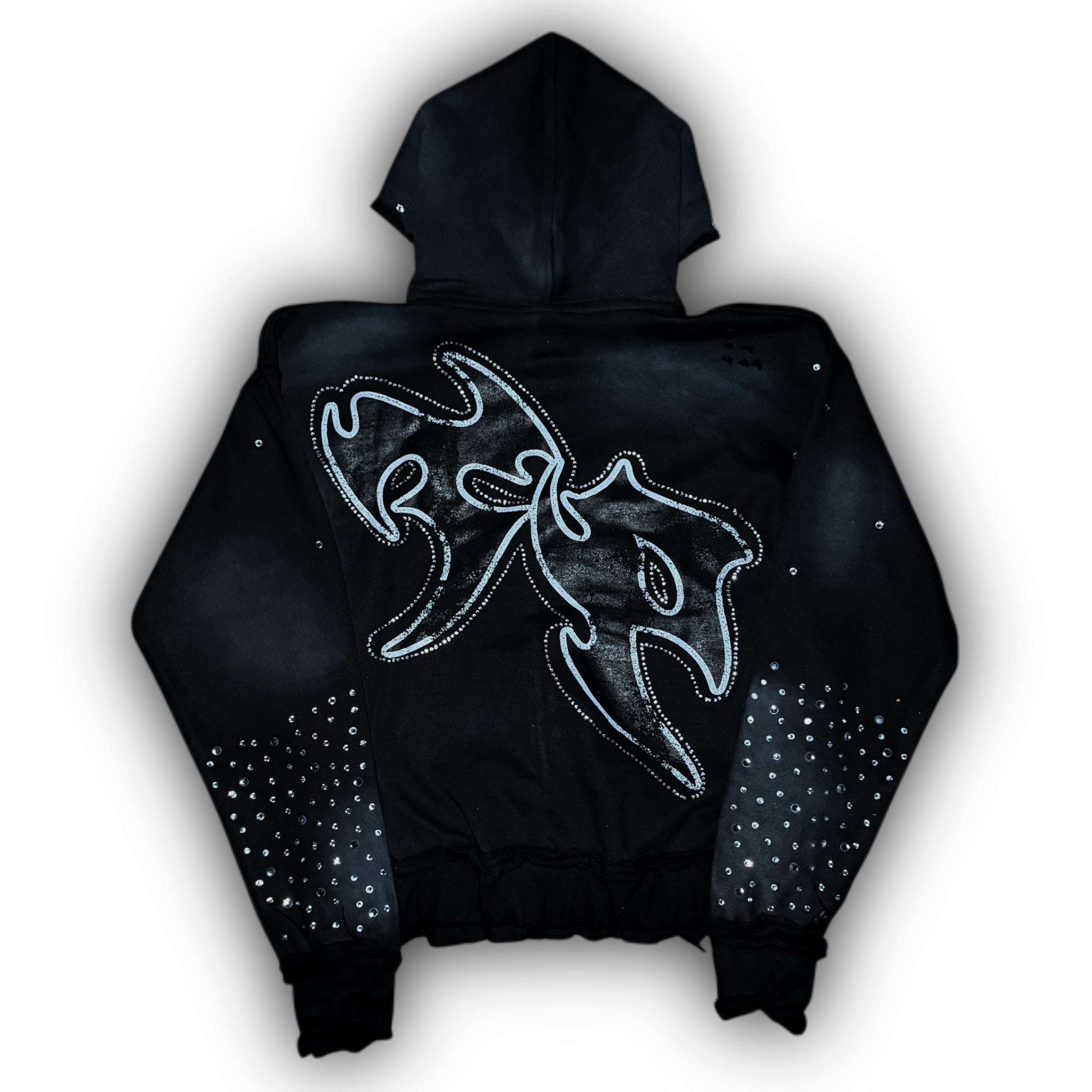 RHINESTONE HOODIE -  BLACK