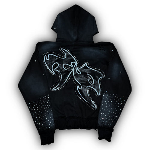 RHINESTONE HOODIE -  BLACK