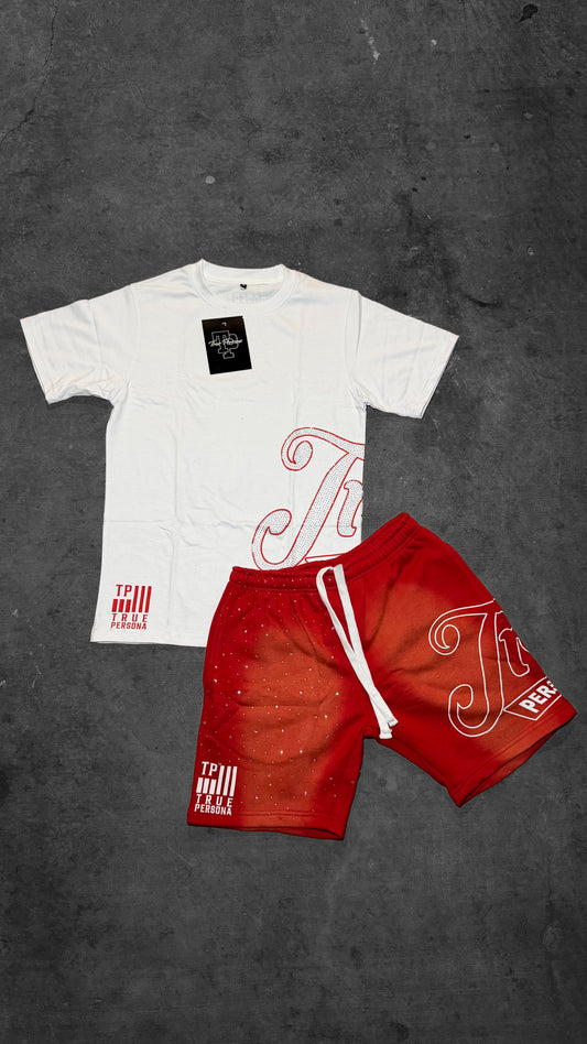 Rhinestone Shirt/Short Set - RED