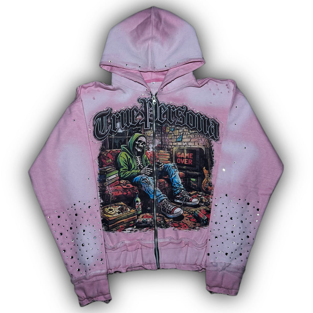 RHINESTONE HOODIE -  PINK