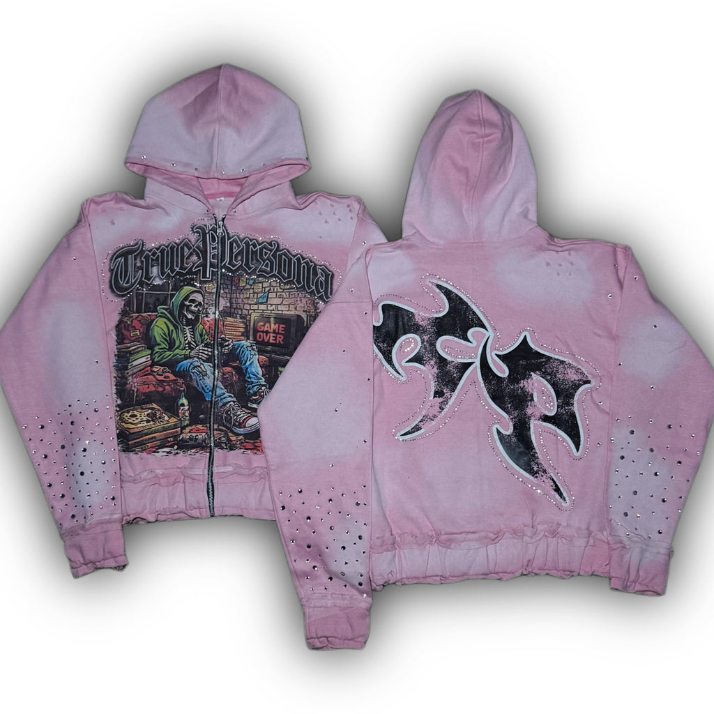 RHINESTONE HOODIE -  PINK
