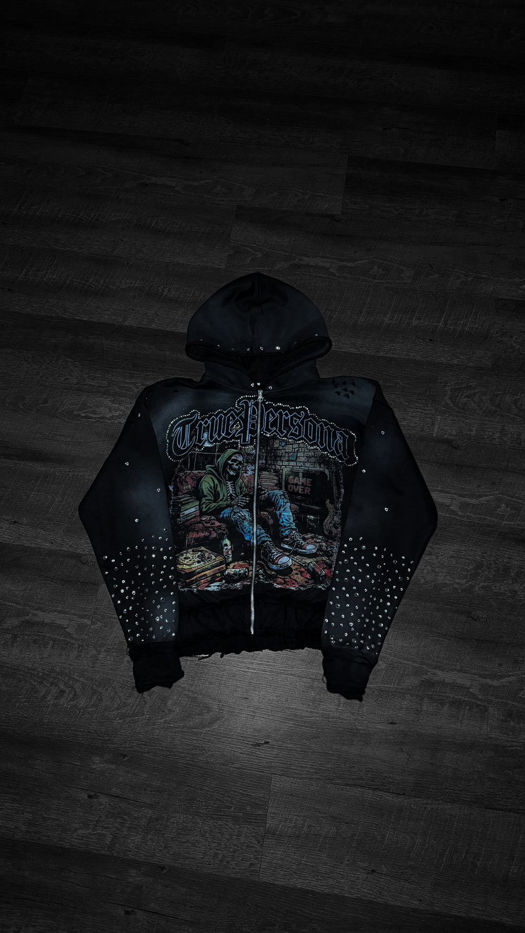 RHINESTONE HOODIE -  BLACK