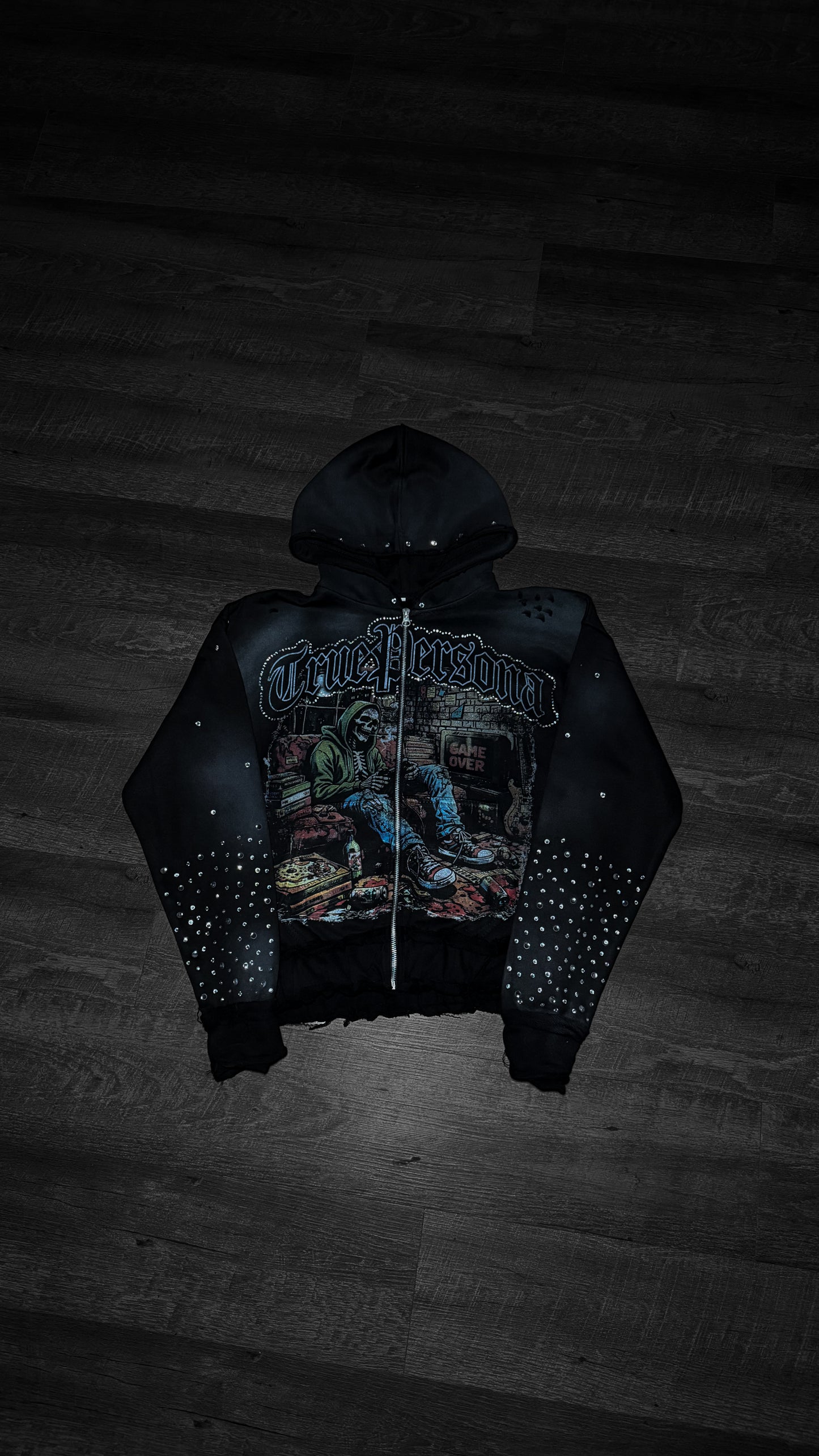 RHINESTONE HOODIE -  BLACK