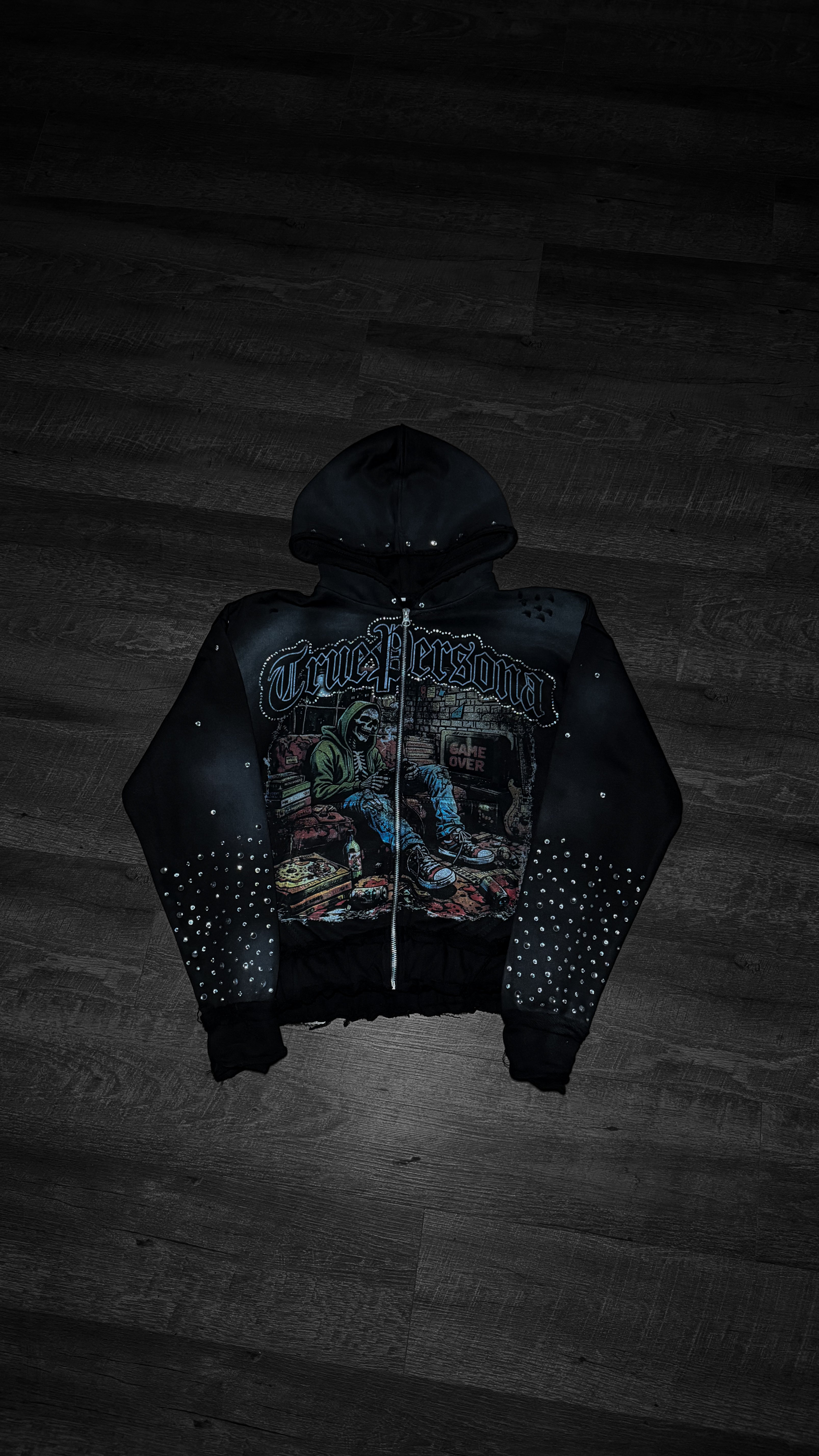 RHINESTONE HOODIE -  BLACK