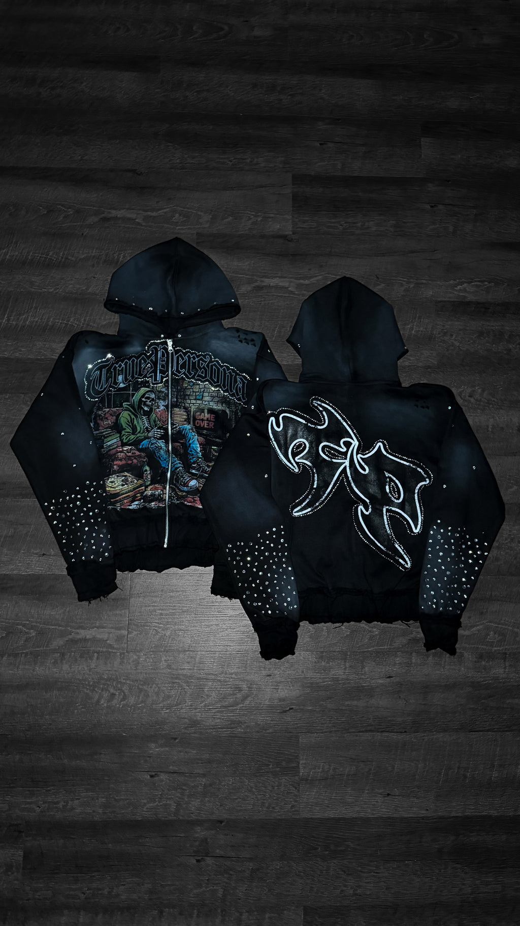 RHINESTONE HOODIE -  BLACK
