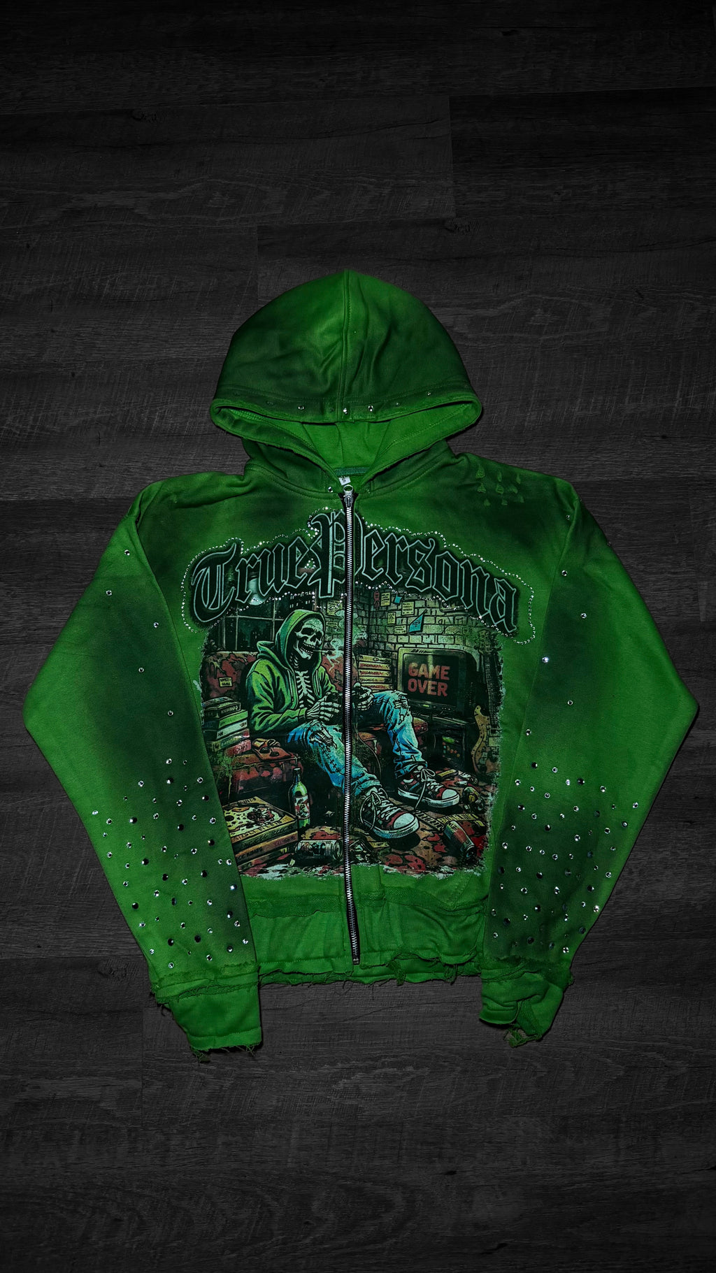 RHINESTONE HOODIE - GREEN