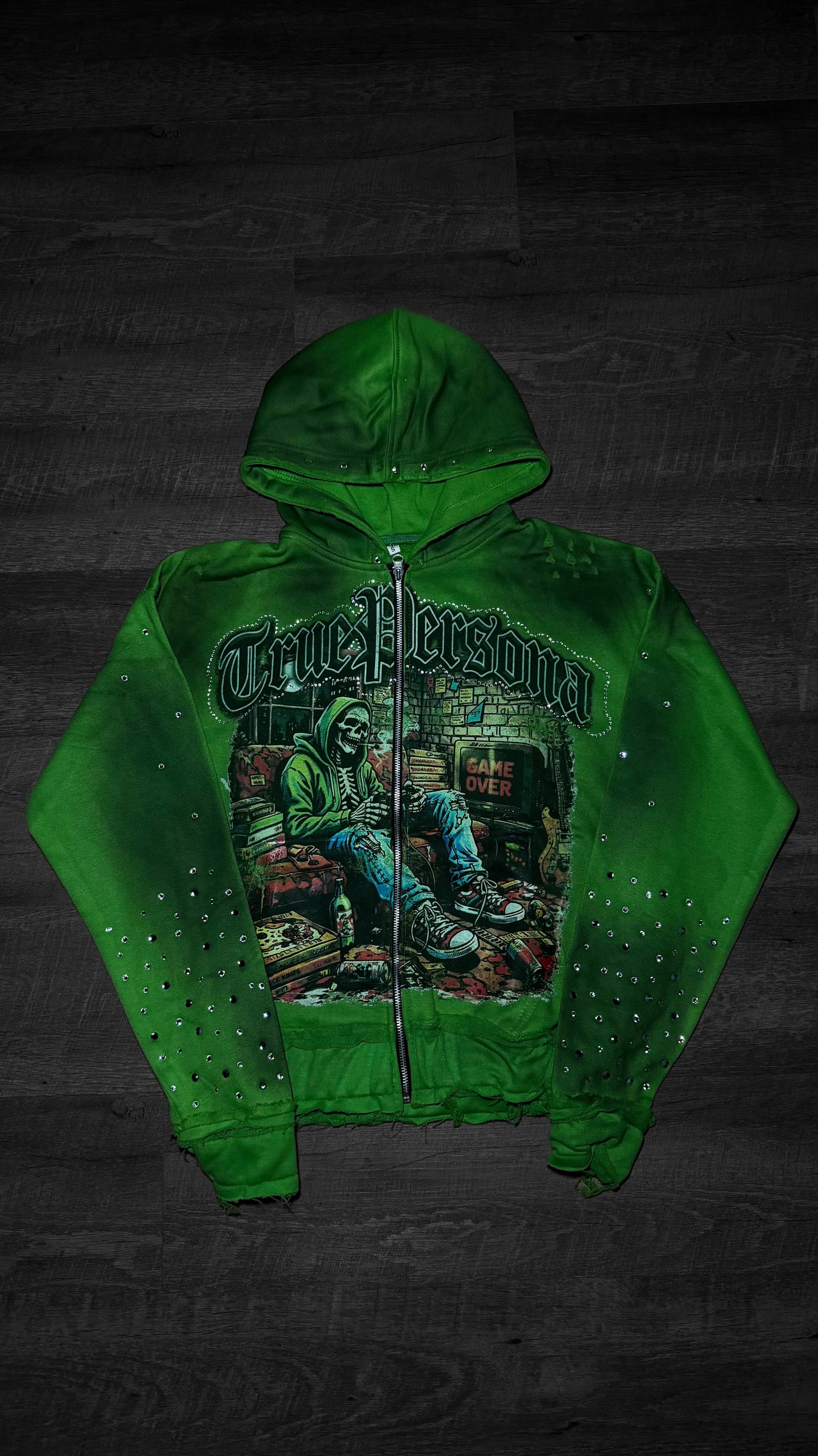 RHINESTONE HOODIE - GREEN