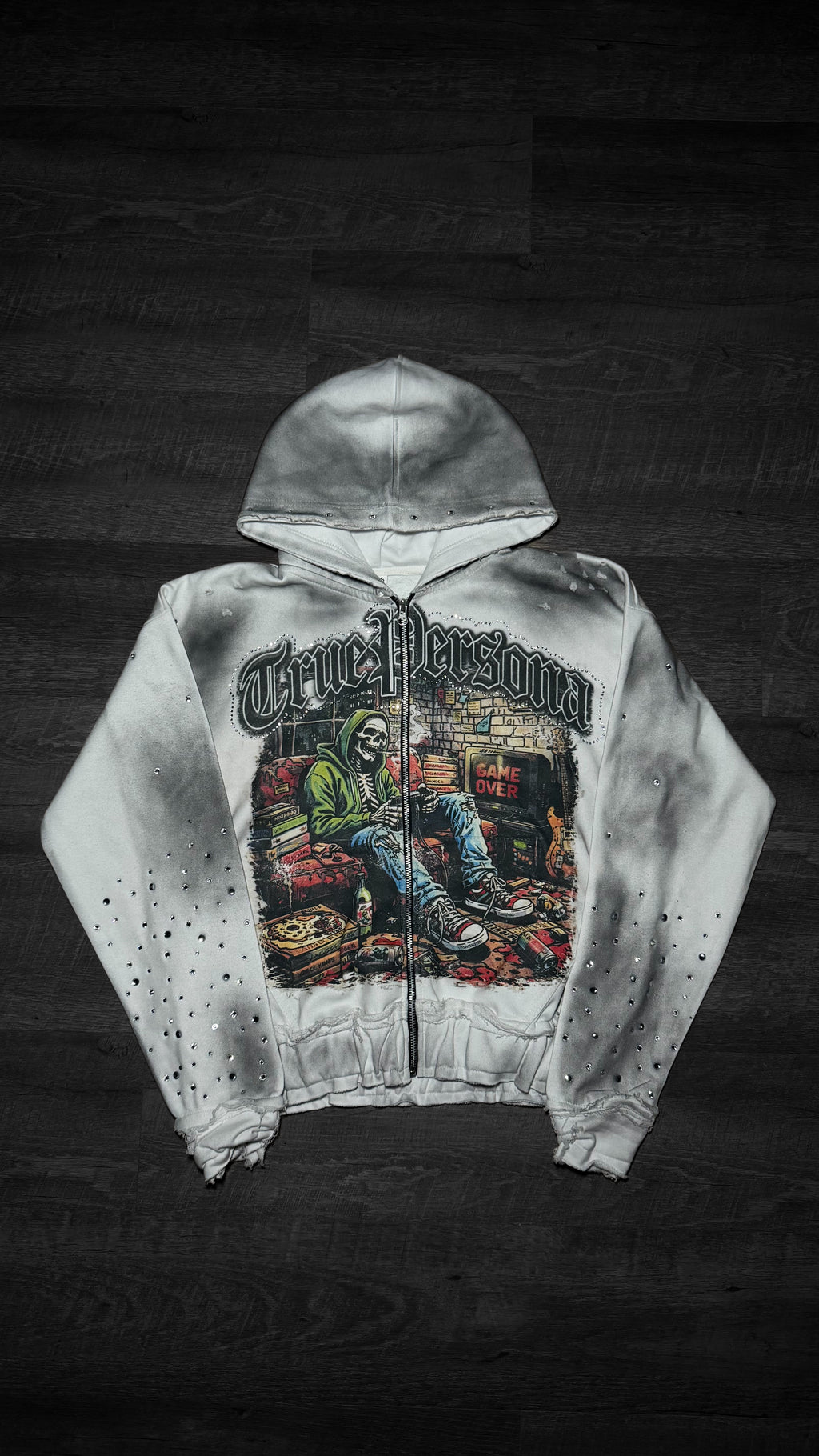 RHINESTONE HOODIE -  WHITE