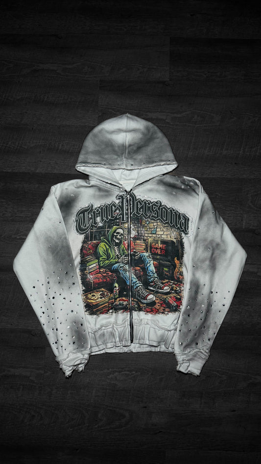 RHINESTONE HOODIE -  WHITE