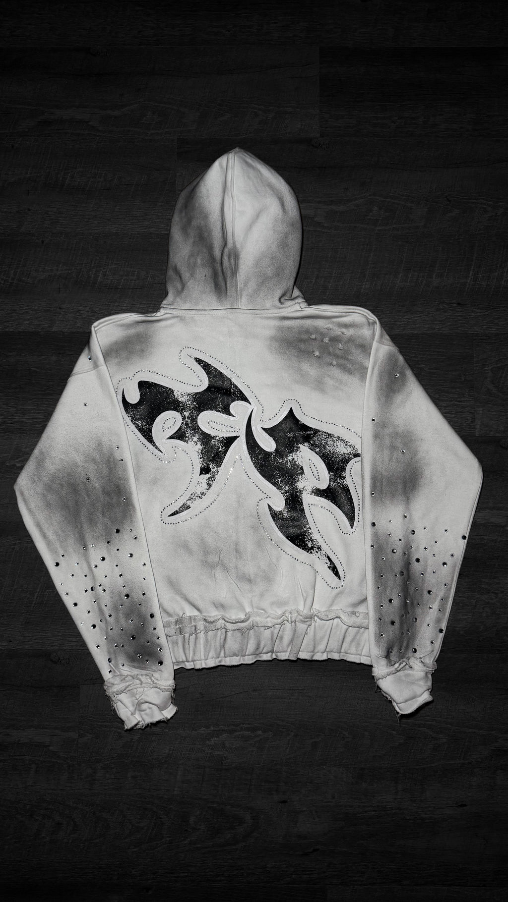 RHINESTONE HOODIE -  WHITE