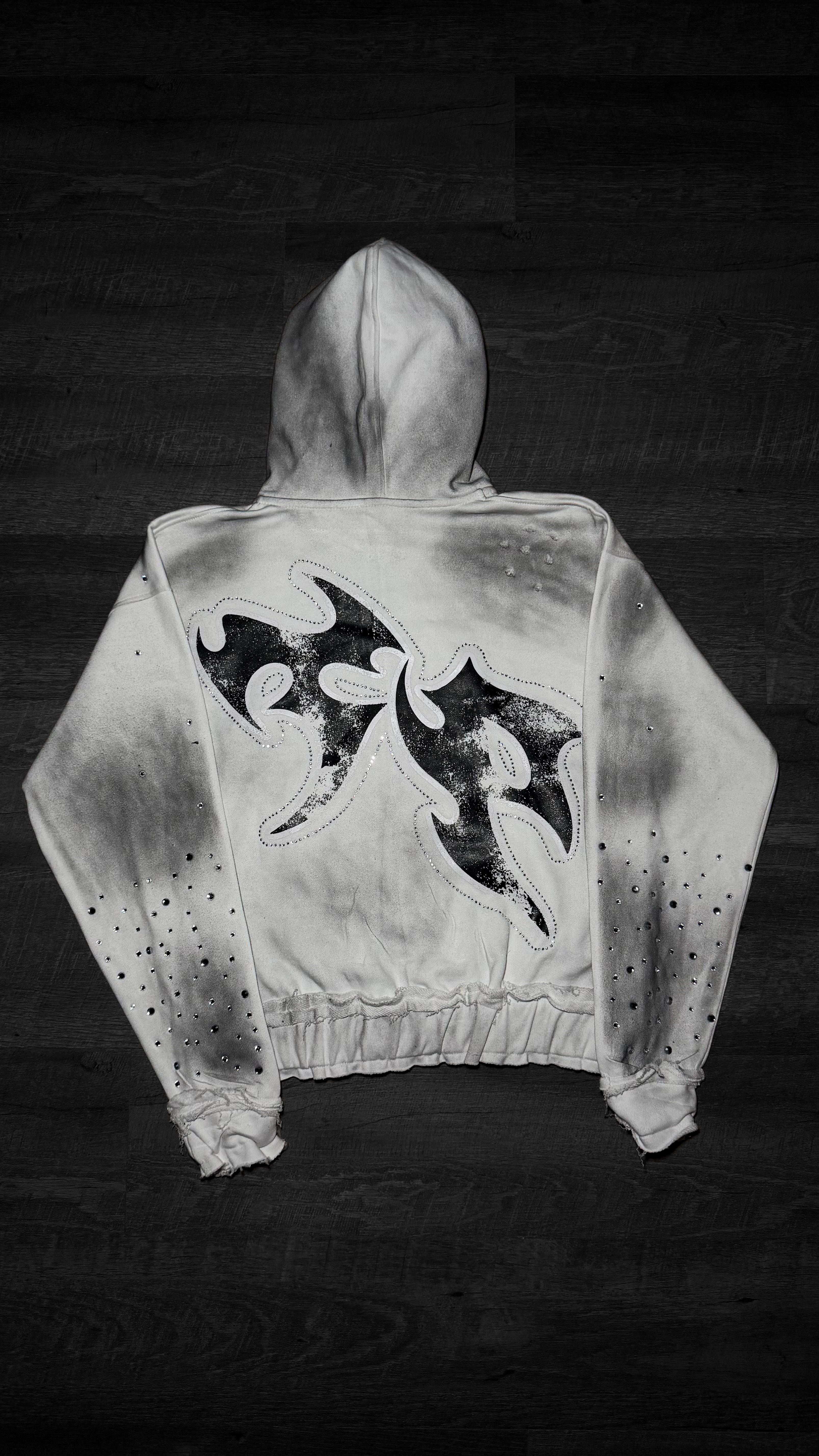 RHINESTONE HOODIE -  WHITE