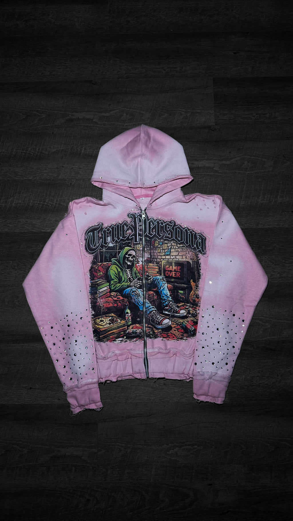 RHINESTONE HOODIE -  PINK